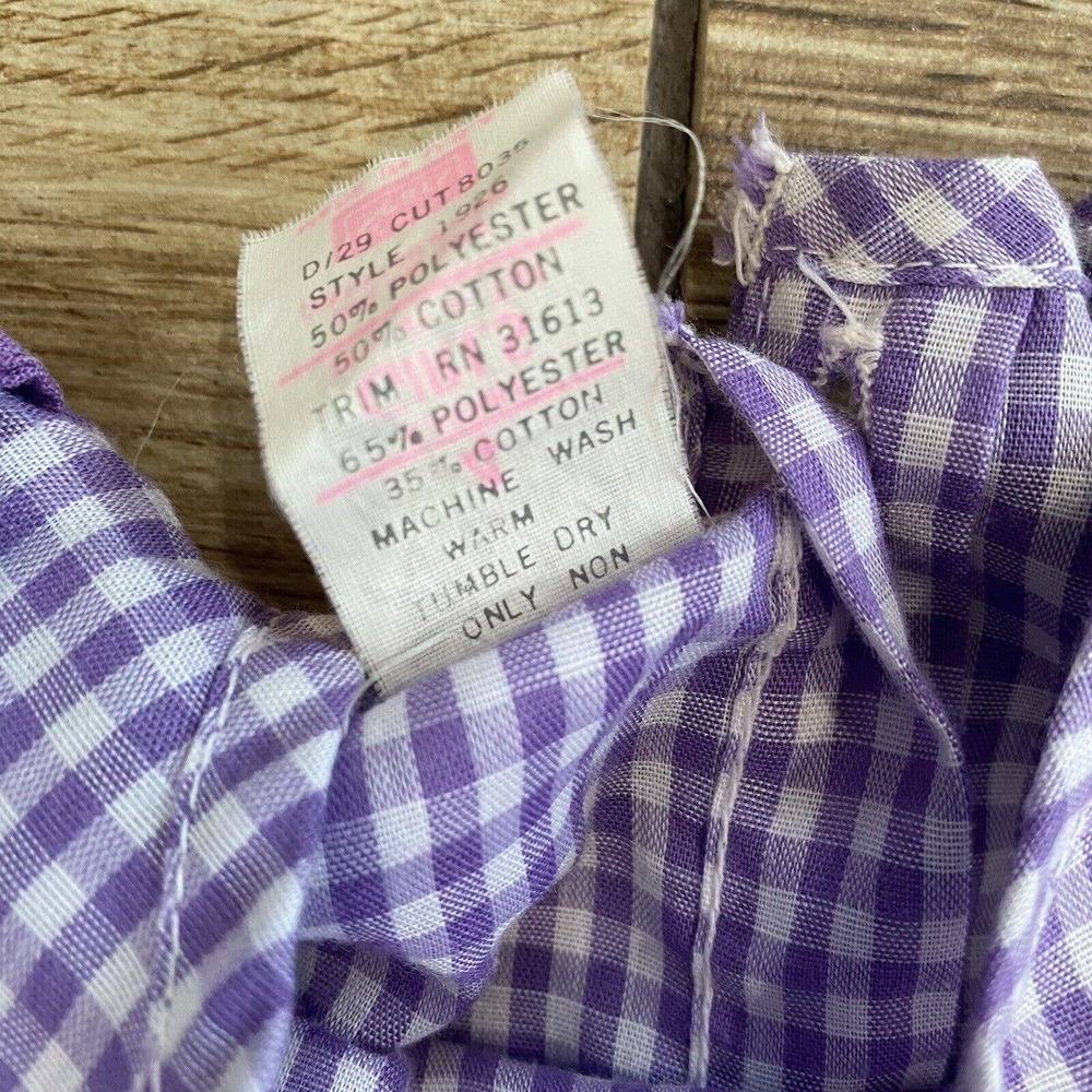 Vintage Sears Dress Baby Girl 4 Toddler Purple White Checkered USA Made Smocked - Picture 5 of 10